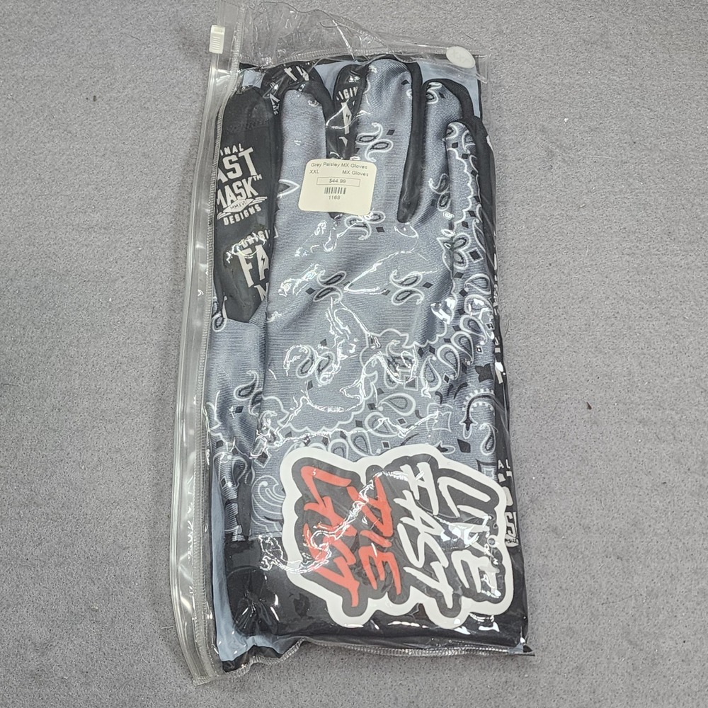 Fast Mask MX Gloves Grey Paisley‎ Bandana Print Motocross Mens XXL NEW